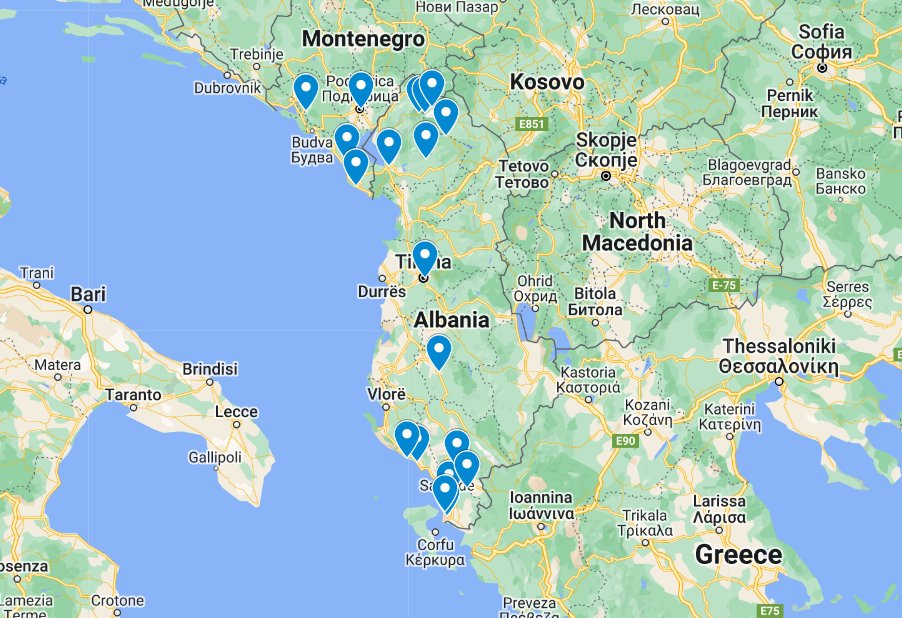 Montenegro and Albania Itinerary Map