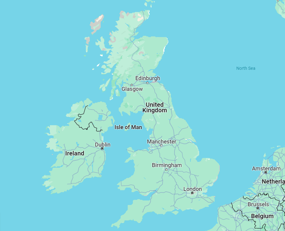 Map of London in relation to the rest of the UK.