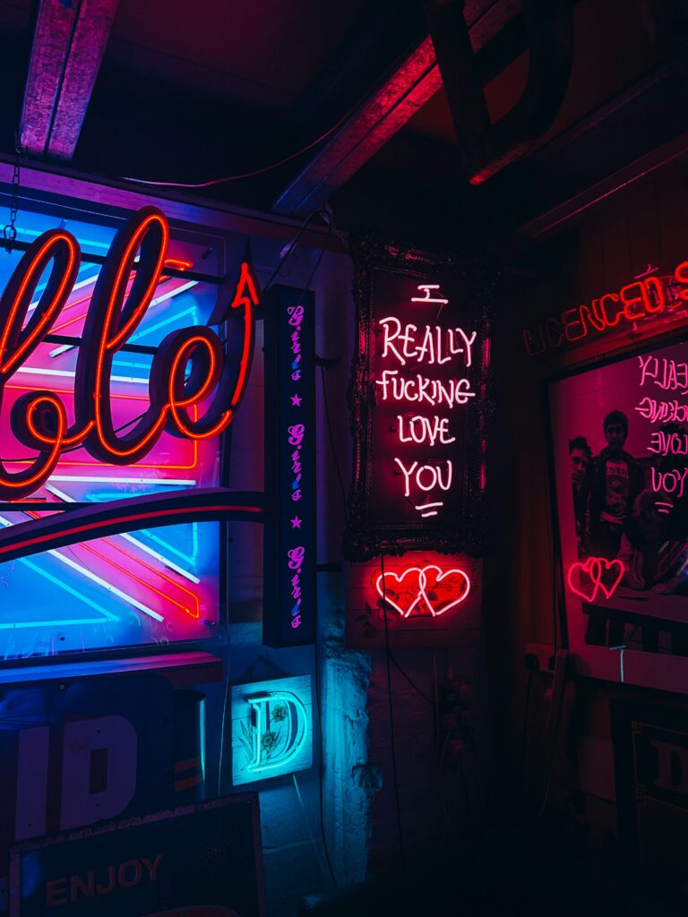 Neon signs at gods own junkyard london